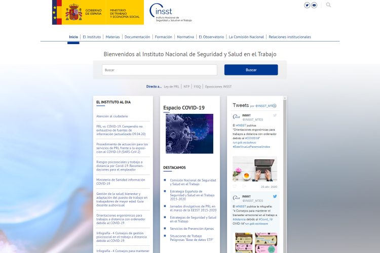 Páginas web sobre prevención de riesgos laborales.