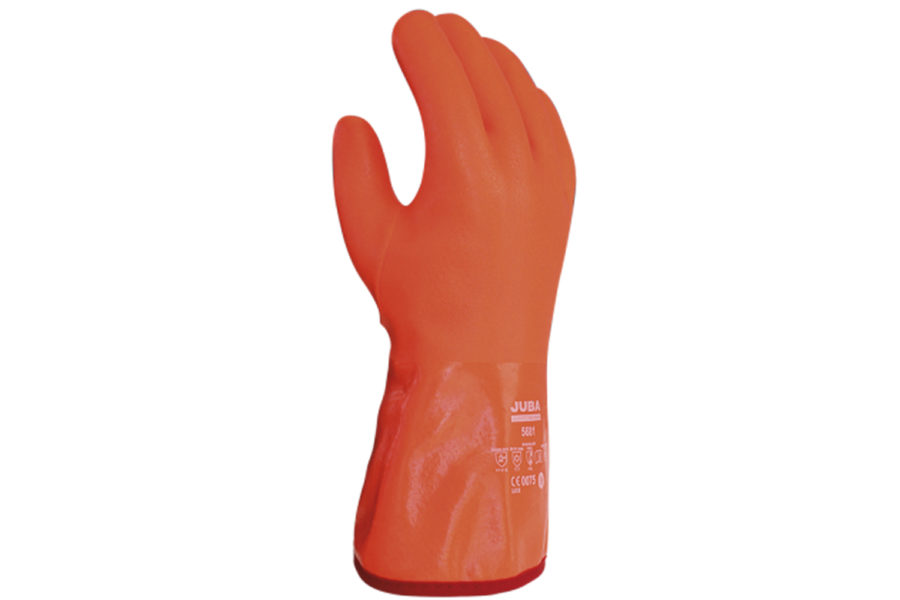 Guantes de PVC con protección química y resistencia al frío de Juba.