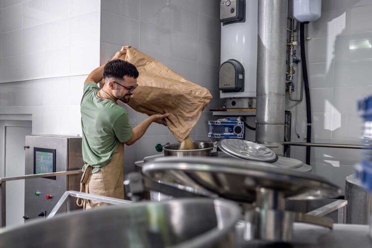 Man working in craft brewery.